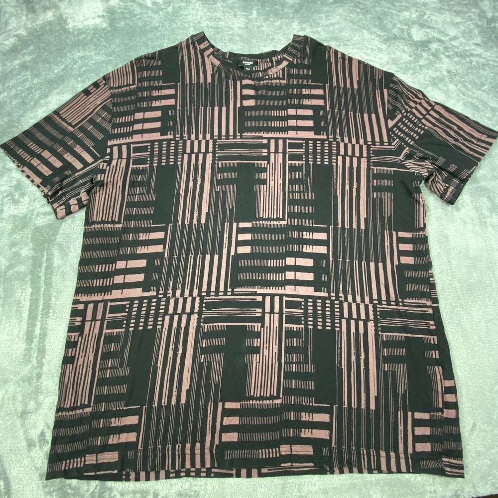 Express‎ T Shirt Mens Large Crew Neck Stretch Black Geometric Print Short Sleeve